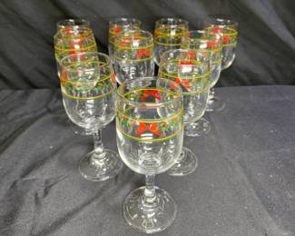 10 VTG Christmas Holiday Wine Glasses