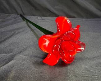  Red Flower Hand Blown With Green Stem