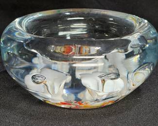  Kent Helms Signed Art Floral Glass Paper Weight