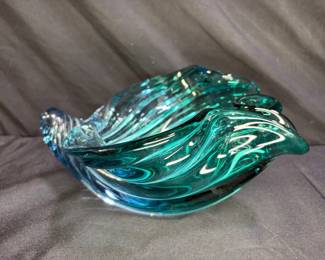 Large Blue to Green Glass Shell Bowl