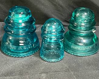  3 Hemmingray Blue Glass Insulators 9, 40 & 42