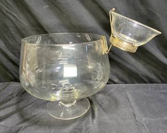  Mid-Century Glass Bowl Snack Dish & Attached Cup