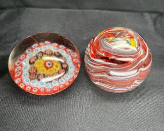  2 Millefiori & Colorful Swirl Glass Paperweights