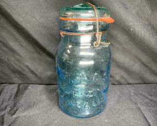  Atlas E-Z Seal Blue Wire Bail Quart Jar