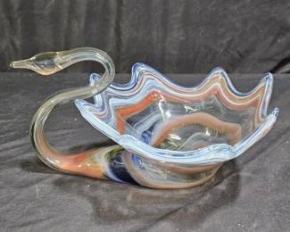 Art Glass Swirls & Stripes Swan Bowl