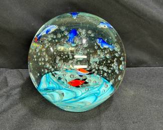 Large Murano Style Aquarium Art Glass Paperweight
