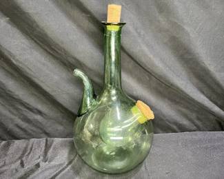  VTG Green Glass Italian Wine Decanter Hand Blown