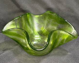 VTG Blown Art Glass Forest Green Bowl