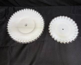  2 Fenton White Sliver Crest Milk Glass Plates