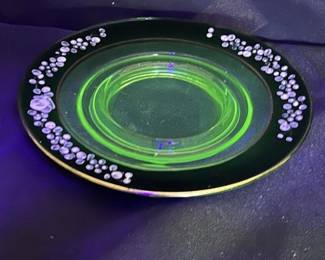  8" Footed Hand Painted Uranium Glass