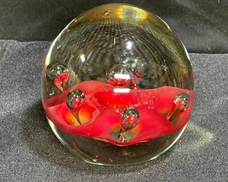  VTG Round Paper Weight With Red Accent & Bubbles