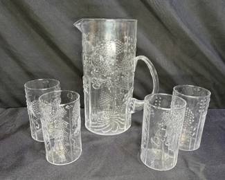 MCM Littala Flora 64oz Pitcher & 4 Glasses
