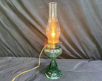 Antique pale green glass converted oil lamp