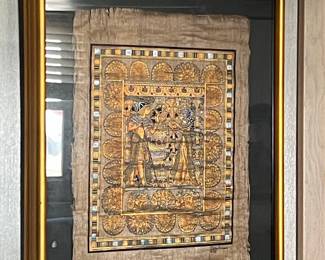 Vintage Egyptian Papyrus Painting - King Tut's Wedding Scene