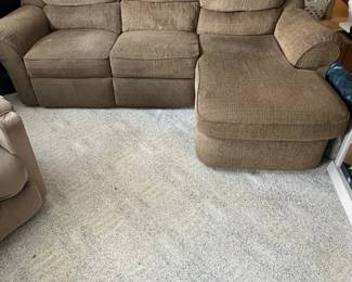 Brown Corduroy Sectional Sofa with Recliner - England Seneca Falls