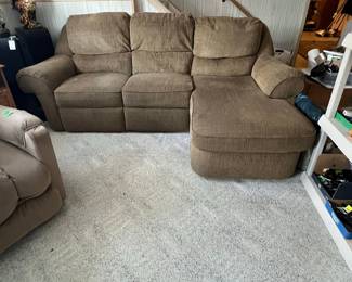 Brown Corduroy Sectional Sofa with Recliner - England Seneca Falls