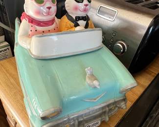 Vintage "PURR" License Plate Cat Couple Convertible Cookie Jar