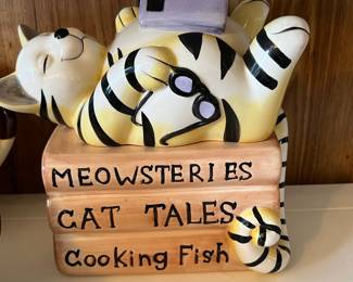 Meowsteries Cat Tales Cooking Fish Ceramic Cookie Jar