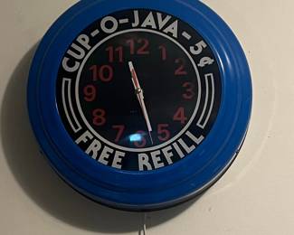 Cup-O-Java 5¢ Free Refill Art Deco Clock