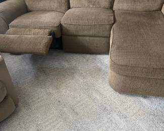 Brown Corduroy Sectional Sofa with Recliner - England Seneca Falls