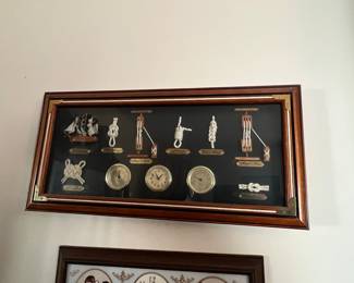 Nautical Knot Display with Ship, Clock, and Thermometer