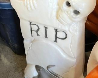 Vintage Blow Mold Tombstone Decoration with Skeleton Hand and Rat