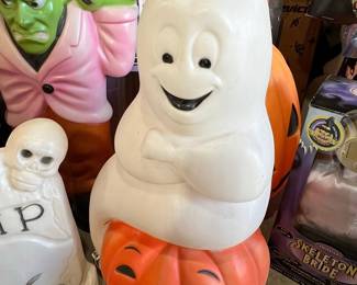 Vintage Empire Ghost on Pumpkin Blow Mold Halloween Decoration