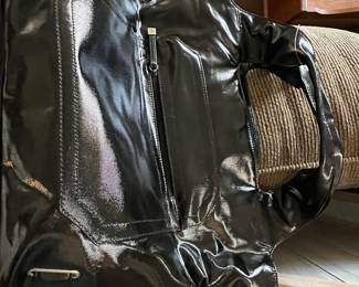 Black Patent Leather Tote Bag with Zebra Print Lining