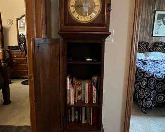 Wooden Grandfather Clock with Storage Cabinet and Quartz Movement