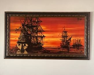 Vanguard Studios Keith Lee Drip Art Painting of Tall Ships