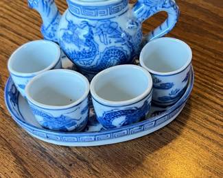Chinese Blue and White Dragon Motif Miniature Tea Set