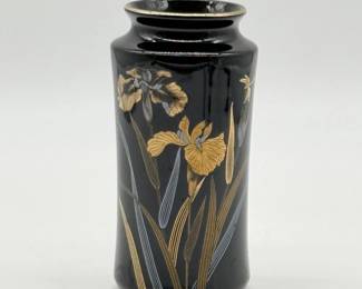 78 VintageYamajiGildedIrisDragonBlackPorcelainVase