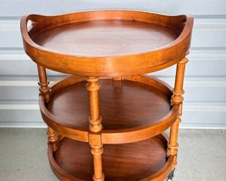 3 Vintage3TierWoodenRollingOvalAccentTablewRemovableTray