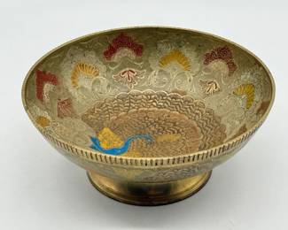 67 IndianBrassCloisonneBowlwMeenakariArt