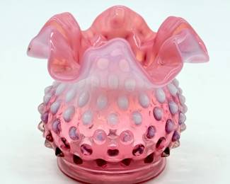 5 Fenton3ArtGlassCranberryPickOpalescentHobnailVase
