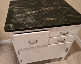 Vintage Hoosier cabinet enameled top $200