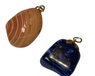 Sodalite and Carnelian Tumbled Stone Pendant set of 2
