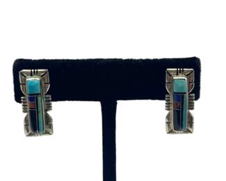 925 sterling silver Native American style turquoise, lapis lazuli, and onyx stud earrings