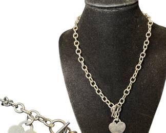 925 Sterling Silver Heart Necklace and Bracelet Set