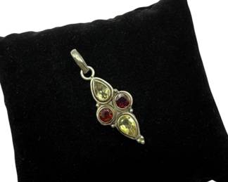 925 Sterling Silver, Faceted Amethyst and Citrine Pendant