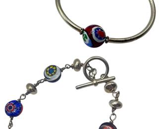 925 Sterling Silver and Base Metal set of 2 Italian Murano glass bracelets