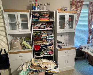 Shelf, Cabinets, Sewing Notions & Fabric-Lots of thread not pictured