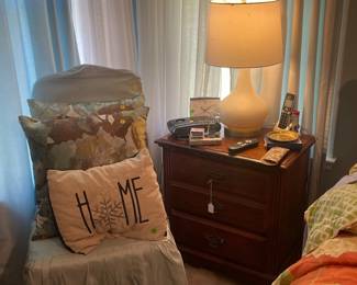 Chair, Nightstand & Lamp, etc