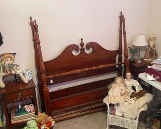 Duncan Phyfe Set of Nightstands & Four Poster Bed with railings & slats