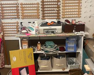 Sewing Room-Ironing Shelf, Thread Holders, Iron, Printer, Etc