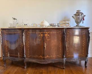 Large antique marble topped Breakfront Buffet.