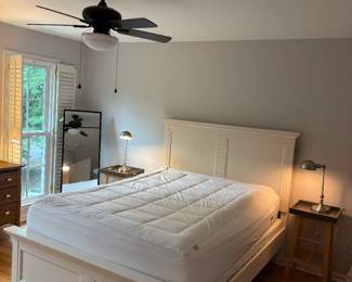 Queen bed with mattress topper, headboard