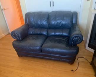 Blue Leather Love Seat ( good Condition  