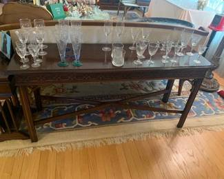 Mahogany Carved Sofa Table / Fine Crystlal