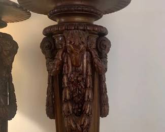 Pair of Oak Carved Electrical Floor Lamps